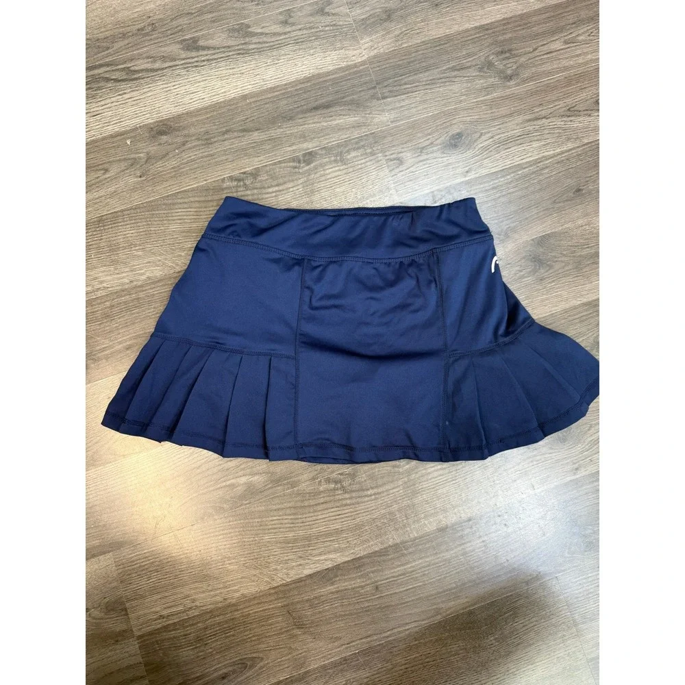 HEAD Womens Navy Blue Pleated Tennis Skort Active Skirt with Zipper Pocket Small